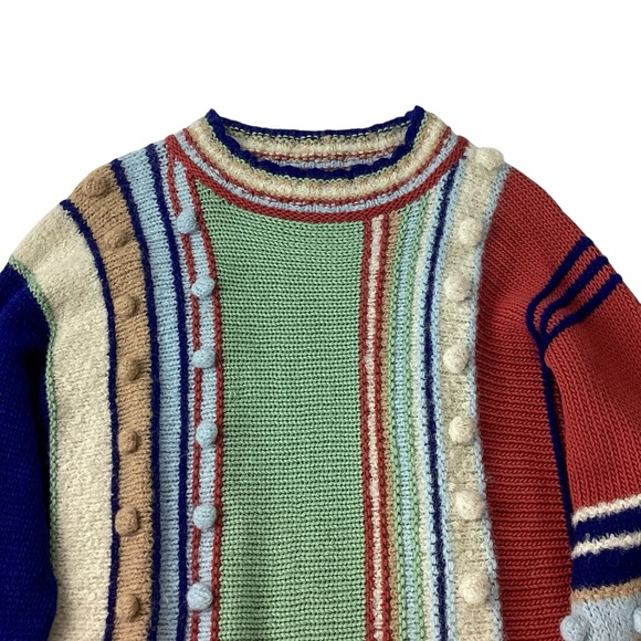 BATSHEVA Size M Sweater Colorblock Striped Bauble Pullover Jumper Chunky Knit - Picture 2 of 8